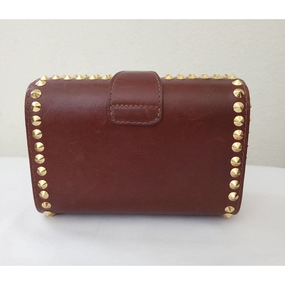 CC SKYE Brown Leather Studded Mini Handheld Clutch With Gold Buckle Detail - Picture 3 of 9